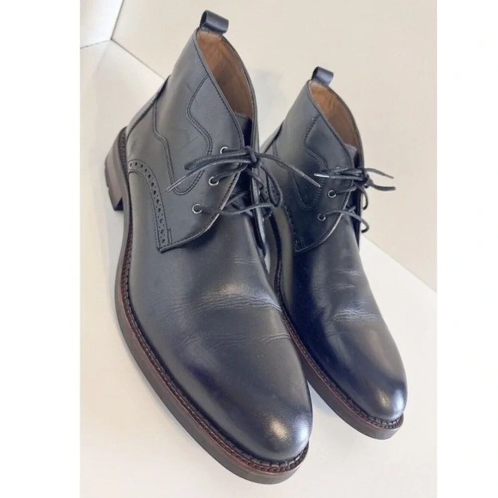 Johnston & Murphy Black Leather Wingtip Brogue Chukka Boots Dress Shoes 13 48-04